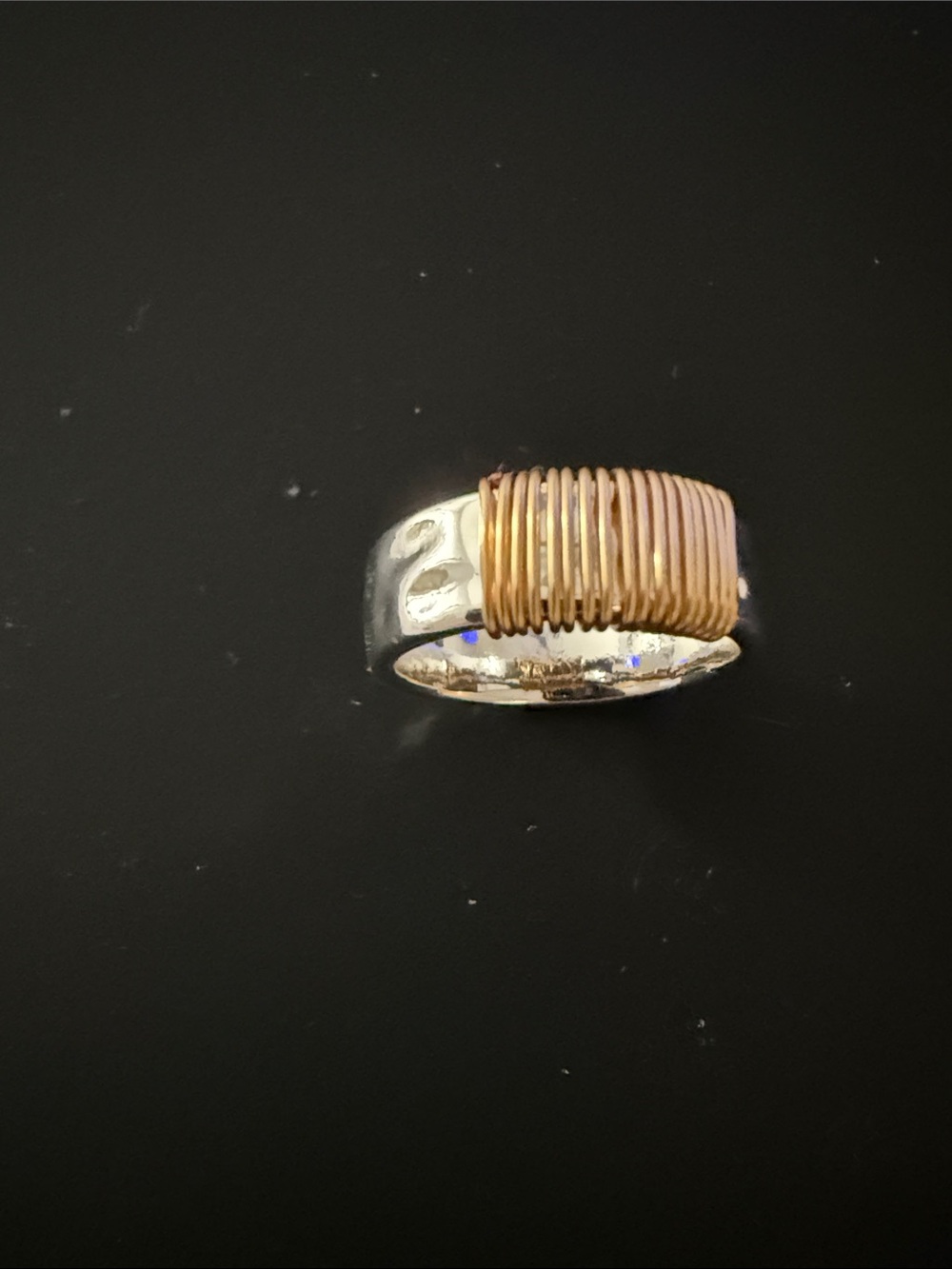 Two-Tone Wire Wrapped Silver Ring - Gold Accent